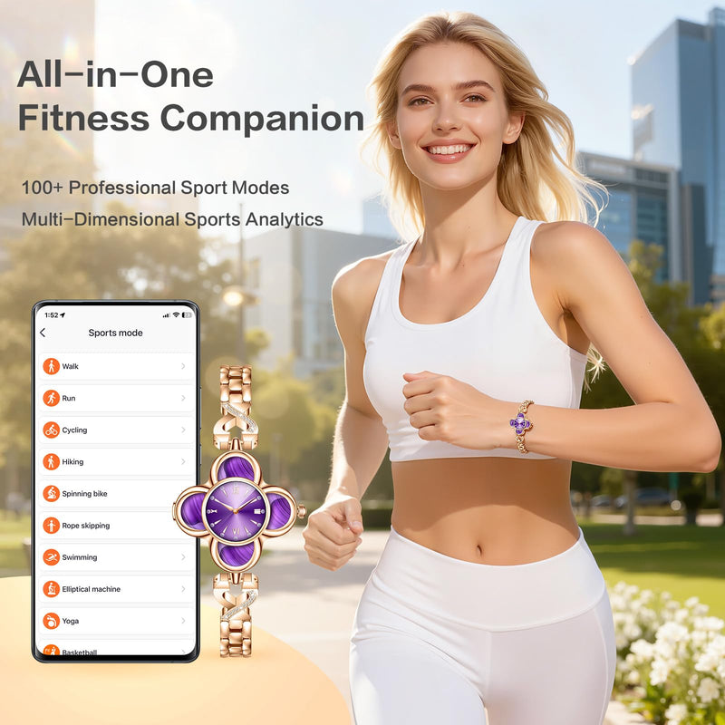 EnergyPort Purple Fitness Tracker with Quartz Display - Smart Bracelet Monitor Heart Rate, Sleep, IP68 Waterproof for Women, 30-Day Battery Life, Smart Notifications, Compatible with Android and iOS