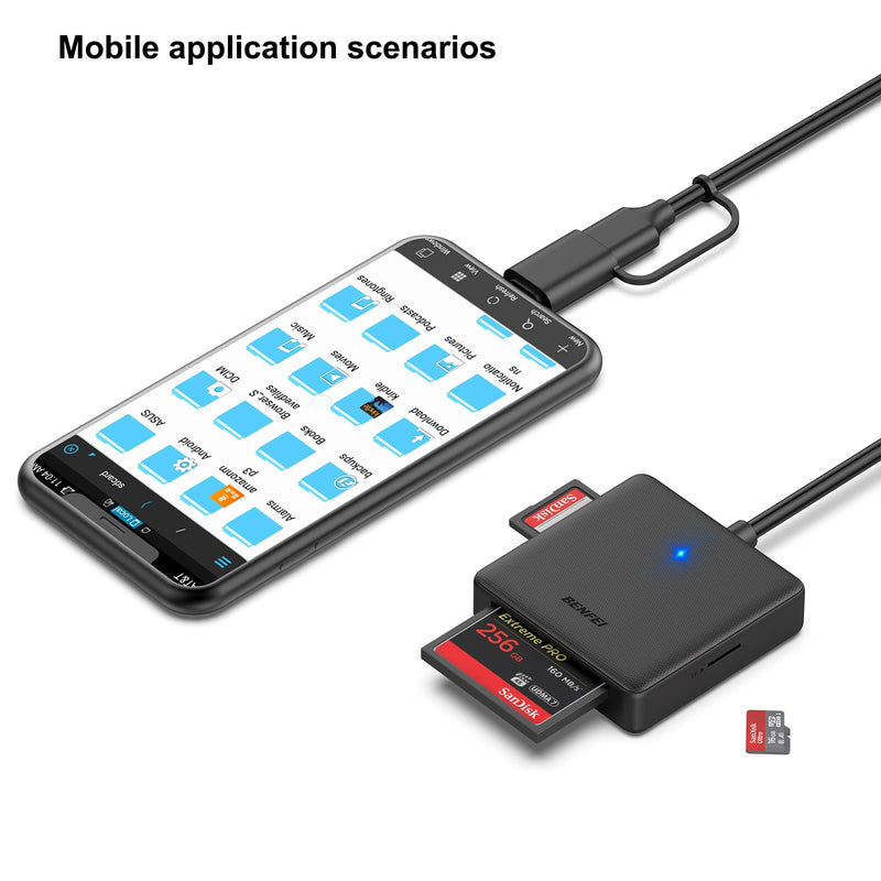 Memory Card Reader, BENFEI 4in1 USB USB-C to SD Micro SD MS CF Card Reader Adapter