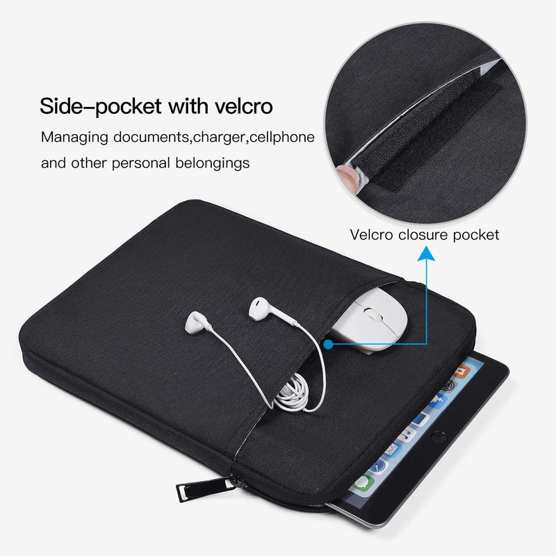 10 inch Waterproof Tablet Sleeve Case for 10.9 New iPad/iPad Pro 11/10.2 iPad/10.9 iPad Air 5 4/10.5 iPad Pro Air, Fire Max 11 Tablet/Kindle Fire HD 10 10.1/Scribe 10.2,Samsung Galaxy Tab A8/A7/S8/S7 9-11 Inch Black