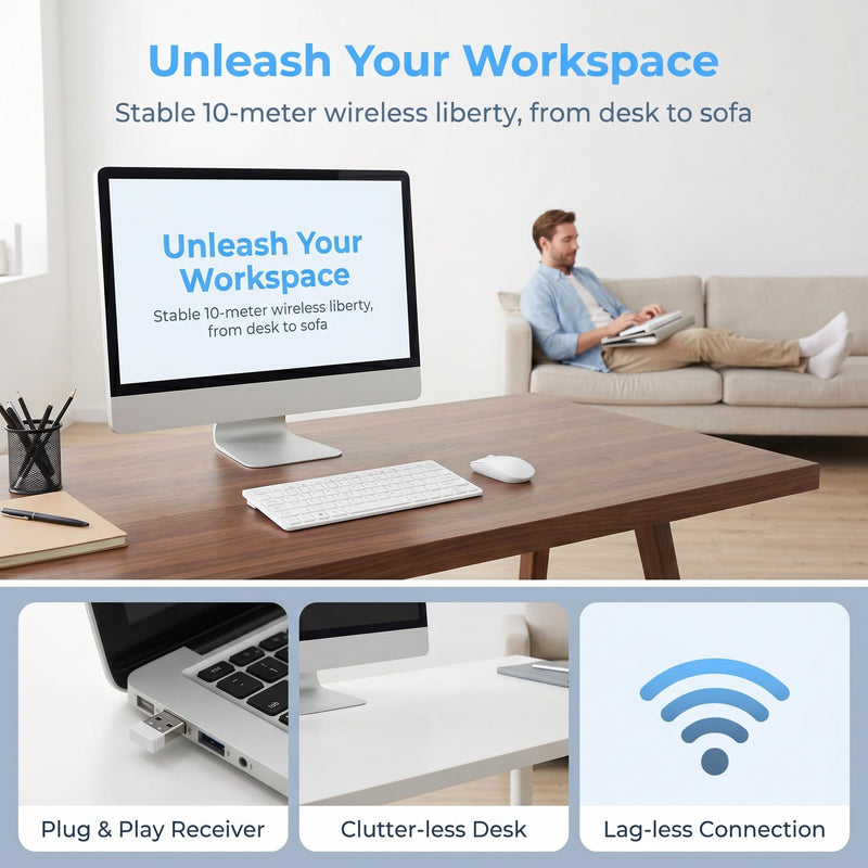 Wireless Keyboard and Mouse Combo, Ergonomic Quiet Input Set, 2.4G Wireless Office Bundle, Desktop Input Accessory for Home Office, Study Desk, Adult Daily Use (White) White