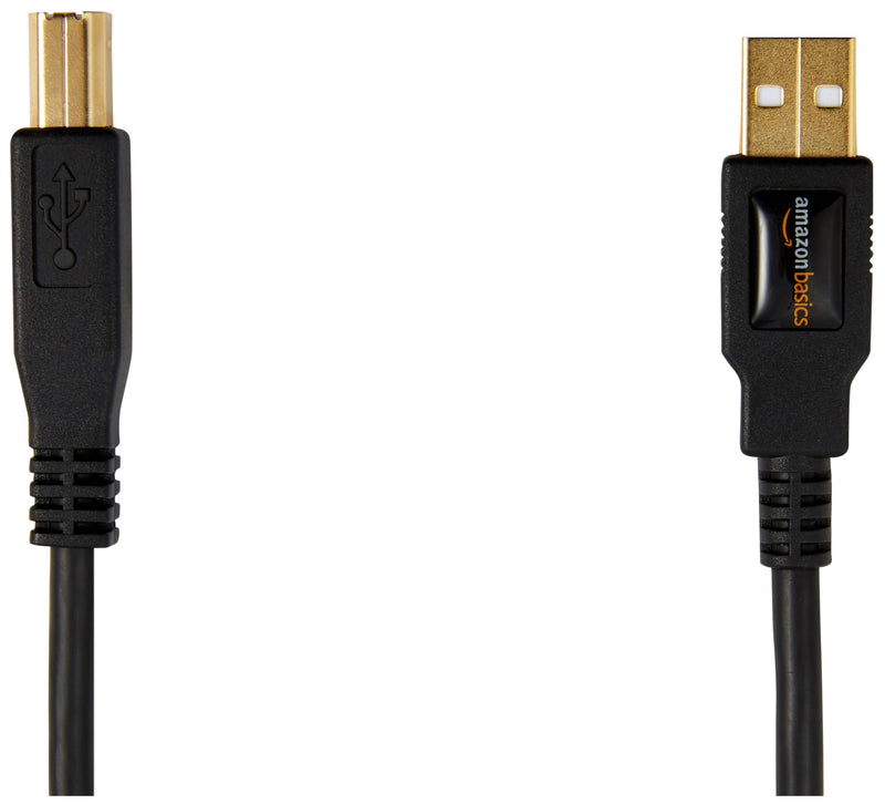 Amazon Basics USB-A to USB-B 2.0 Cable with 480 Mbps Transfer Speed for Printer or External Hard Drive, Gold-Plated Connectors, 6 Foot, Black 6 Feet 1