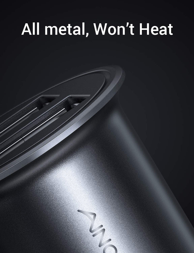 Car Charger, AINOPE 4.8A All Metal Car Charger Adapter Mini Flush Fit USB Car Charger Dual Port Charging Compatible with iPhone 12/11 pro/XR/x/7/6s, iPad Air 2/Mini 3, Note 9/Galaxy S10/S9/S8-Black Black