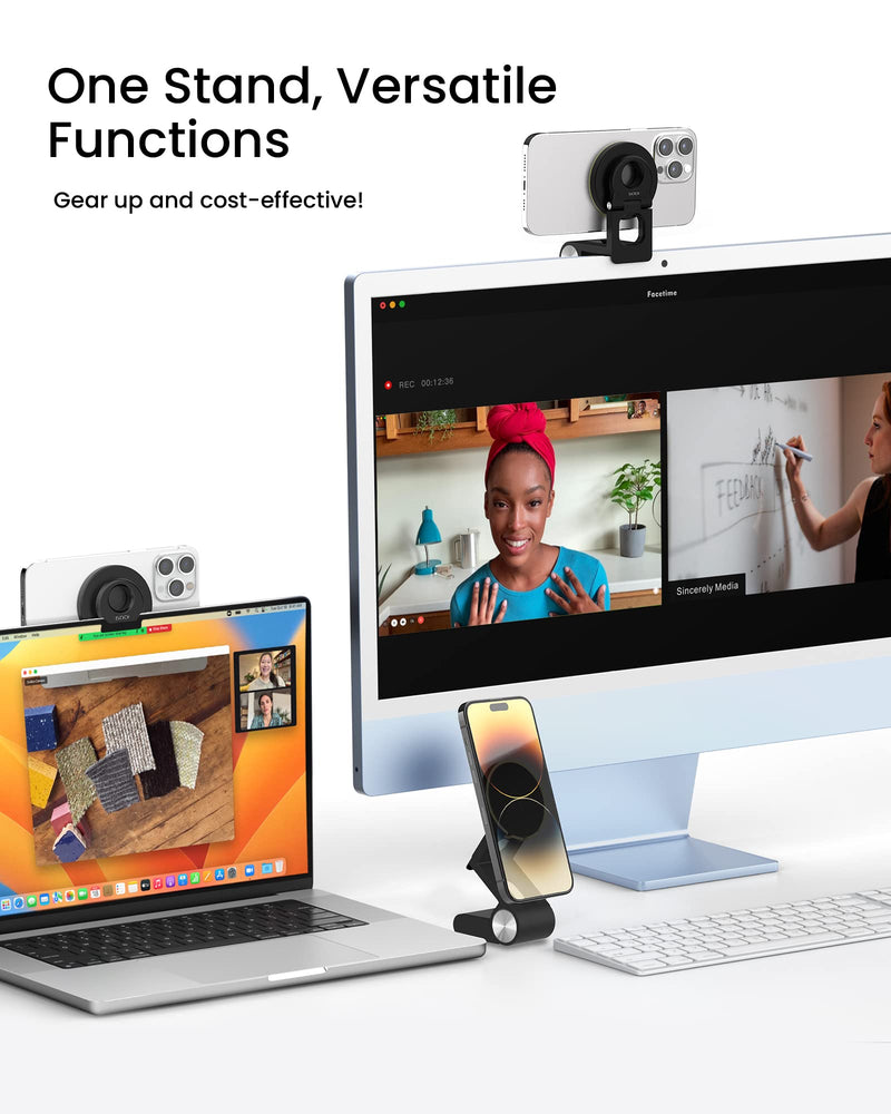 [AUSTRALIA] - SODI Continuity Camera Mount for Desktop Monitor & iMac Compatible iPhone Webcam Mount with Mag-Safe for Mac and Displays, Mac OS Ventura, Work for Facetime, Desk View, Black Matte Black 