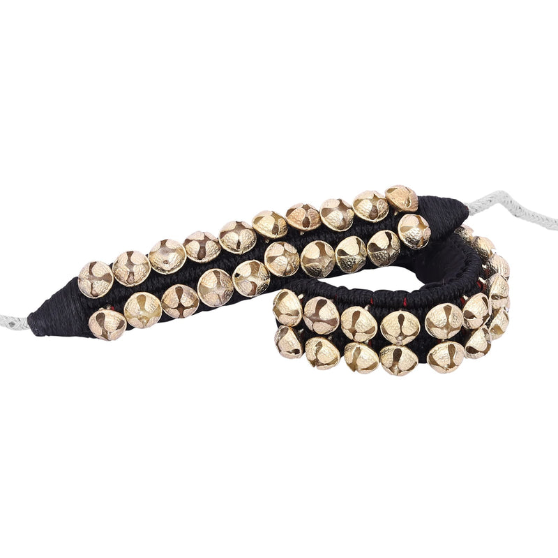Dancing Bells Anklet Ghungroo with Colored Cushion Pad 2 Line with (20+20) Bells Best For Indian Classical Dance, Indian Style Brass Ankle Bells (BLACK) BLACK