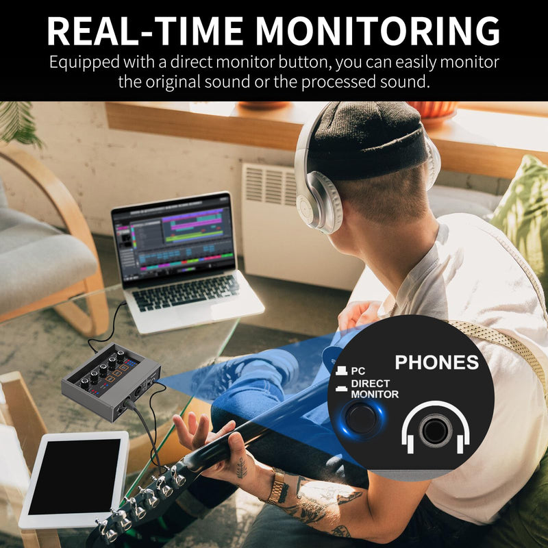 XTUGA USB Audio Interface for PC with Touch Model 16 bit/48 kHz, DSP Effect, 48V Phantom Power XLR Audio Interface for Recording Music, Live Streaming, Q-16