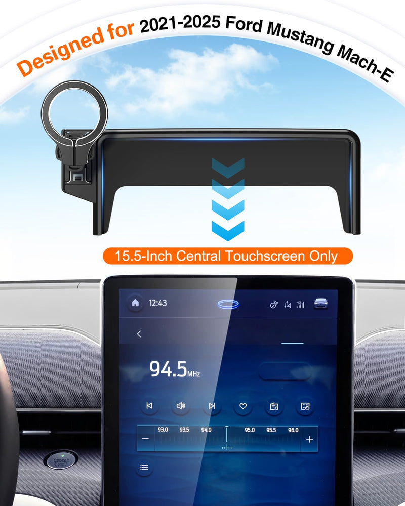 pop-tech Magnetic Car Mount Compatible with 2021-2026 Ford Mustang Mach-E, Strong Magnets Cell Phone Holder for MagSafe, Auto Accessories Touch Screen Mobile Stand Fits for All Phones