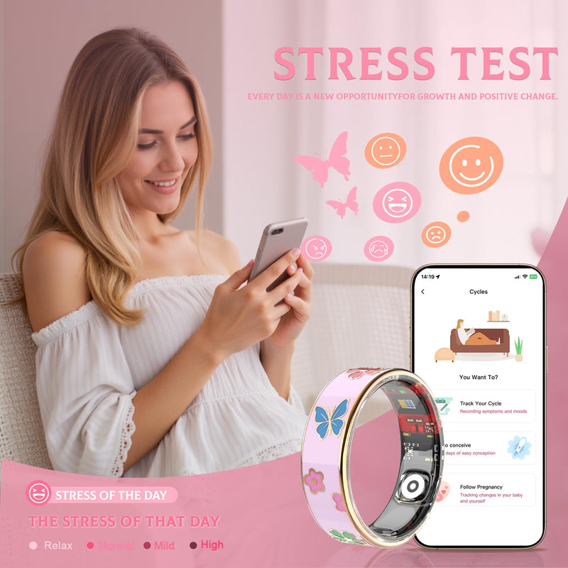 Elegant Smart Ring for Women & Men, Fitness & Health Tracker with 24/7 Heart Rate Monitoring, Sleep Tracking, Blood Oxygen (SpO2) Monitor, IP68 Waterproof, Step Counter, for iOS & Android (Pink, 9) Pink