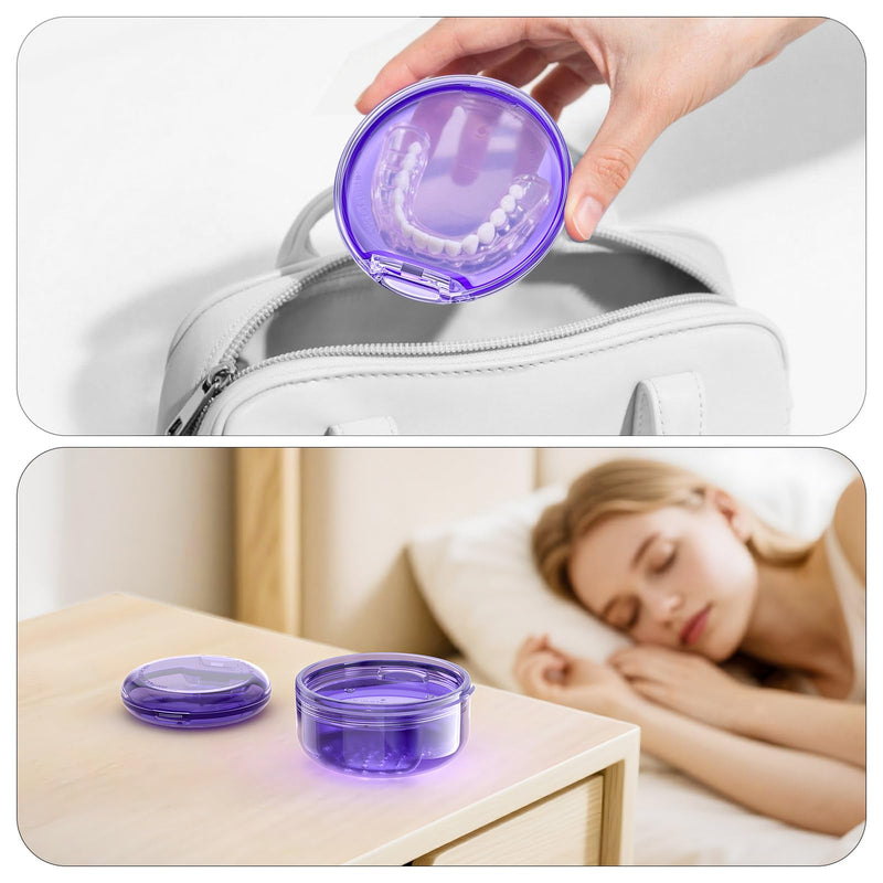 Joinice 2-in-1 Retainer Box and Soaking Box, Portable, Storage and Soaking Made of PC Material, Suitable for Retainers, Braces, Dental Splints and Prostheses, for Storage and Cleaning (Purple) Purple