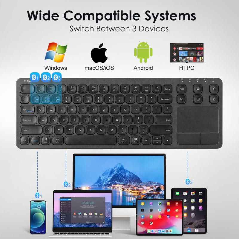SANWA TB128V Wired Trackball Mouse + GSKB066 Bluetooth Keyboard with Touchpad Set, Silent Click Roller Ball Mice, Multi Device Trackpad Keyboard, Compatible with Mac, Laptop, PC, Windows, macOS