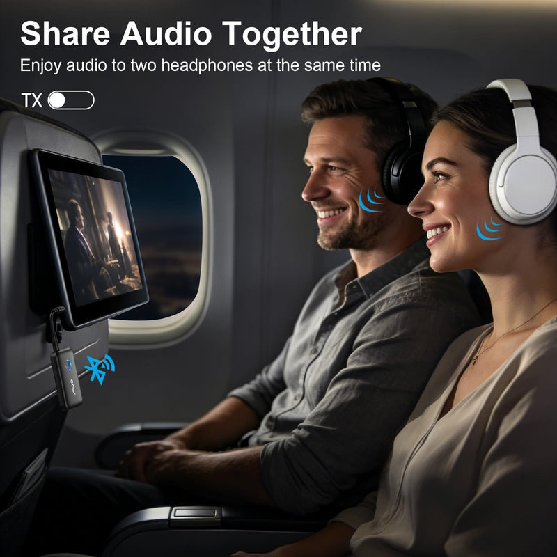 [AUSTRALIA] - YMOO Airplane Bluetooth Adapter for AirPods, Bluetooth Transmitter Receiver for TV, with aptX Adaptive & Low Latency, 3.5mm Aux Wireless Audio Adapter for 2 Headphones, Airplane Travel Essentials 