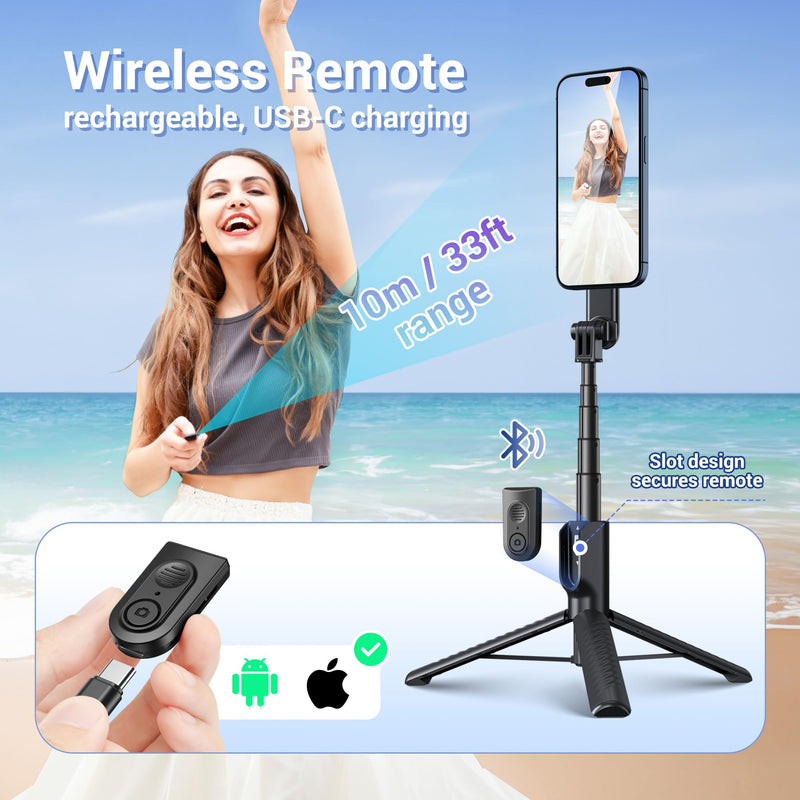 40.9" Magnetic Phone Selfie Stick Tripod, Cell Phone Tripod Stand with Rechargeable Remote & Phone Tripod Mount with 2 Cold Shoe,Portable Phone Tripod for Travel Selfies Live Streaming Video Recording WHITE