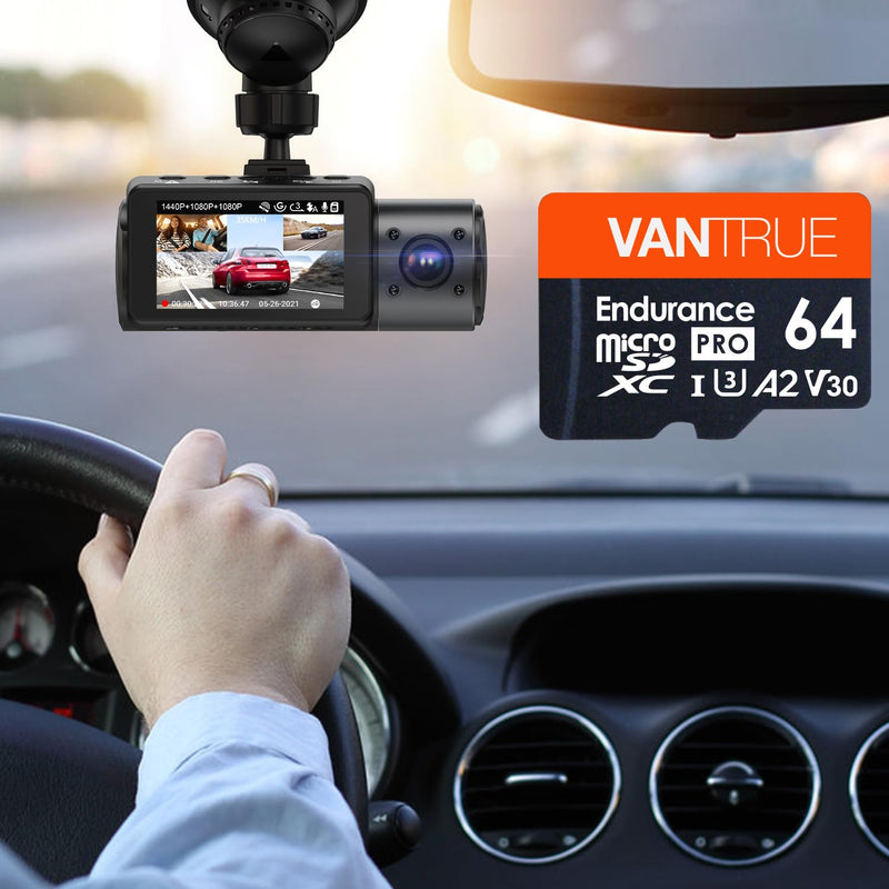 Vantrue 64GB microSD Card with Adapter, U3 UHS-I High Speed SD Card for Dash Cams & Home Security System Video Cameras Vantrue 64GB microSD Card