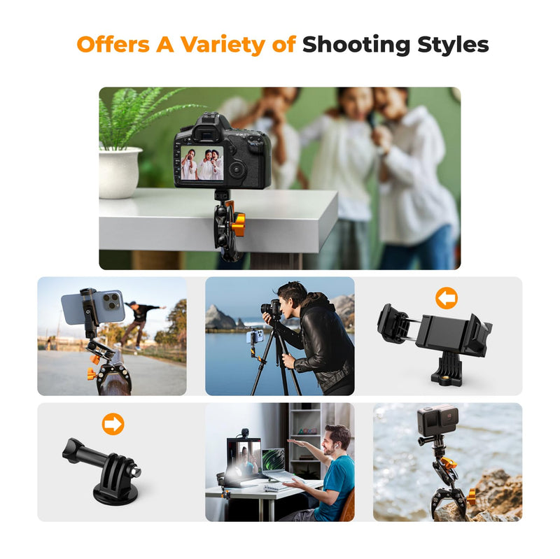[AUSTRALIA] - K&F Concept MS13 Magic Arm with Super Clamp, Super Clamp with two 360° ball heads, 1/4" thread and 1/4" screw compatible with Camera, Phone, GoPro, Tripod Super Clamp with Magic Arm 
