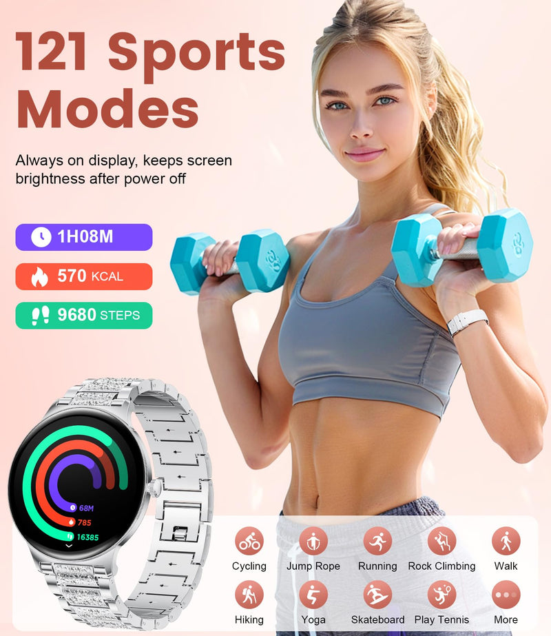 LIGE Ultra-Thin Smart Watch for Women,1.43" Always-on Display Smart Watch with Bluetooth Call,Health Tracker 100+ Sports Modes, Mutifuction Women Smartwatch for Android iOS 2 Straps(Silver) Silver