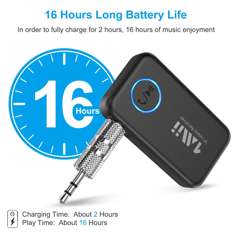 1Mii Bluetooth 5.3 Music Receiver for Car/Home Stereo, Aux Bluetooth Adapter for Car with Volume Control Supports Hands Free Calls, 16H Battery Life