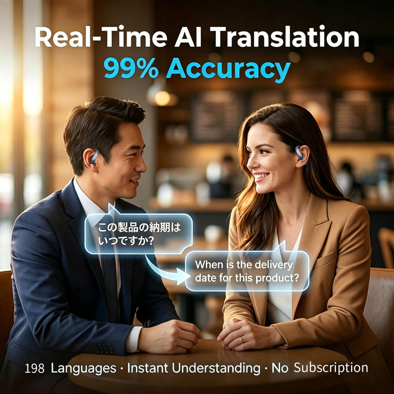 Ai Translation Earbuds Real Time, Two-Way Translation Headphones 198+ Languages, Audifonos Traductores Inglés Español, Translator Earbuds for Travel, Business & Learning - Silver Grey