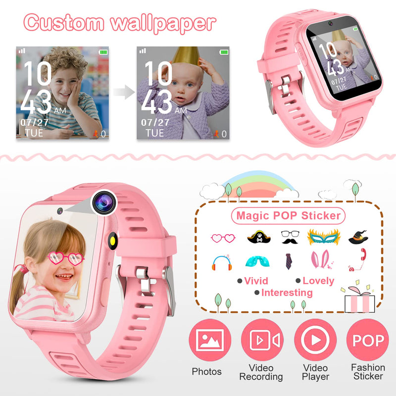 Phyulls Kids Smart Watches Girls *2, HD Touchscreen Kids Watches with Video Camera Music Player Alarm Pedometer Learn Card Audio Flashlight 12/24hr Gift for 3-12 Year Old Girls