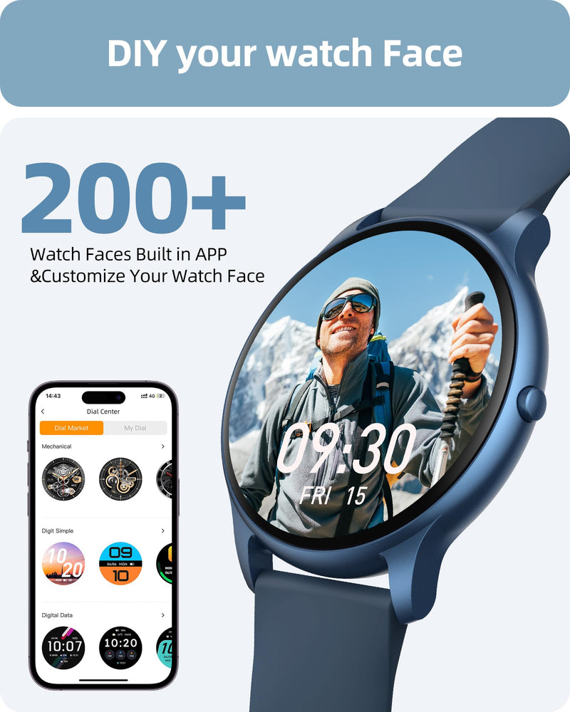 Parsonver Smart Watch for Men Women(Answer/Make Calls), Fitness Tracker | Compatible with iPhone/Android Phones, 100+ Sports Modes IP68 Waterproof, Pedometer, Heart Rate/Sleep/Steps Monitor, Blue