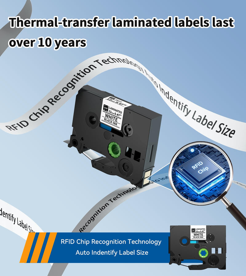 12mm 0.47 Laminated White Label Tape Relpacement for TZe-231 TZ-231 Brother Label Maker Tape, BZ Black on White Label Tape Compatible with Brother P Touch Label Maker PT-D210 PT-H110 PT-D220, 4 Pack