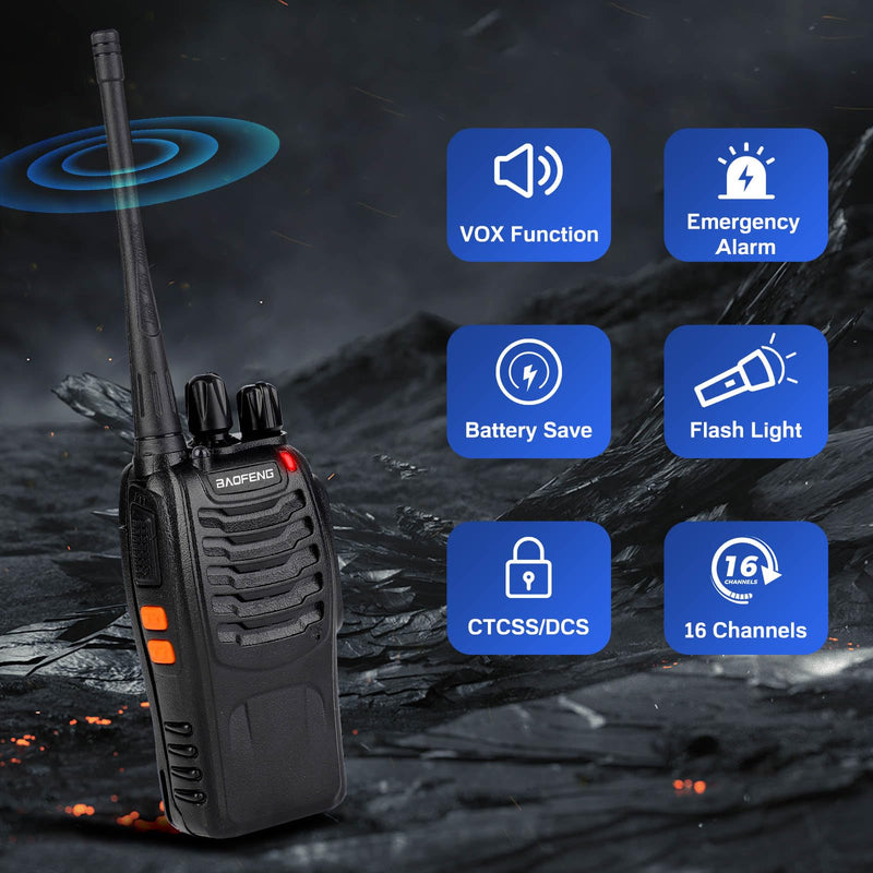 [AUSTRALIA] - Baofeng Walkie Talkies 888S Rechargeable Long Range with Earpieces for Adults, 16 Channel Professional Radio Handheld Two Way Radios Li-ion Battery and Charger Included 2pack with 2earpiece 