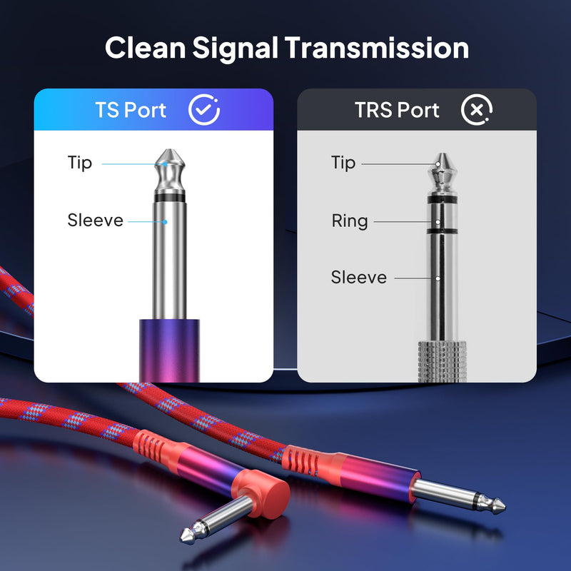 Elebase 1/4 inch TS Guitar Cable 9M/30FT 2Pack,Stylish Right Angle to Straight 6.35mm Instrument Cord,Mono Unbalanced Quarter inch Audio Line for Electric Guitar,Bass,Keyboard,Amplifier,Speaker 30FT/9M