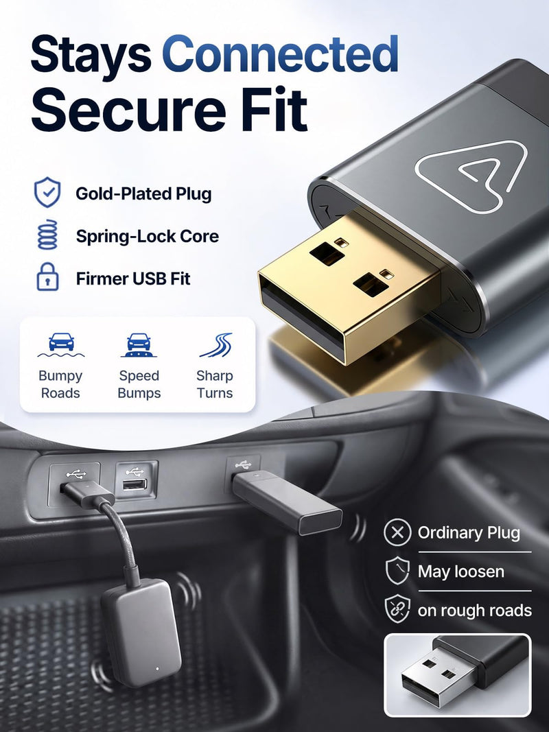 Wireless CarPlay & Android Auto Dongle for Digital Media Receivers Gray | Ultra Mini, Fast Stable Connection, No Overheating, Plug & Play, Auto Reconnect, Bluetooth Wi-Fi, USB-A USB-C, Voice Control