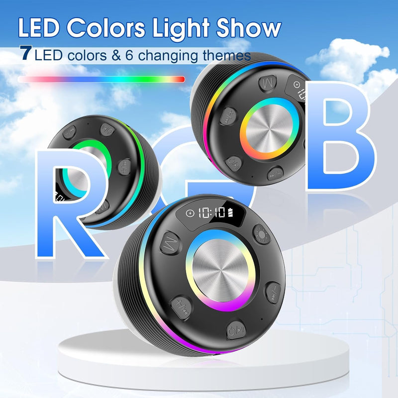 OYIB Bluetooth Shower Speaker, Portable Bluetooth Speaker 360° HD Sound, RGB Lights, IPX7 Waterproof Wireless Speaker with Suction Cup and Mic, Shower Radio for Party/Outdoor/Travel/Gifts/Black Deep Black