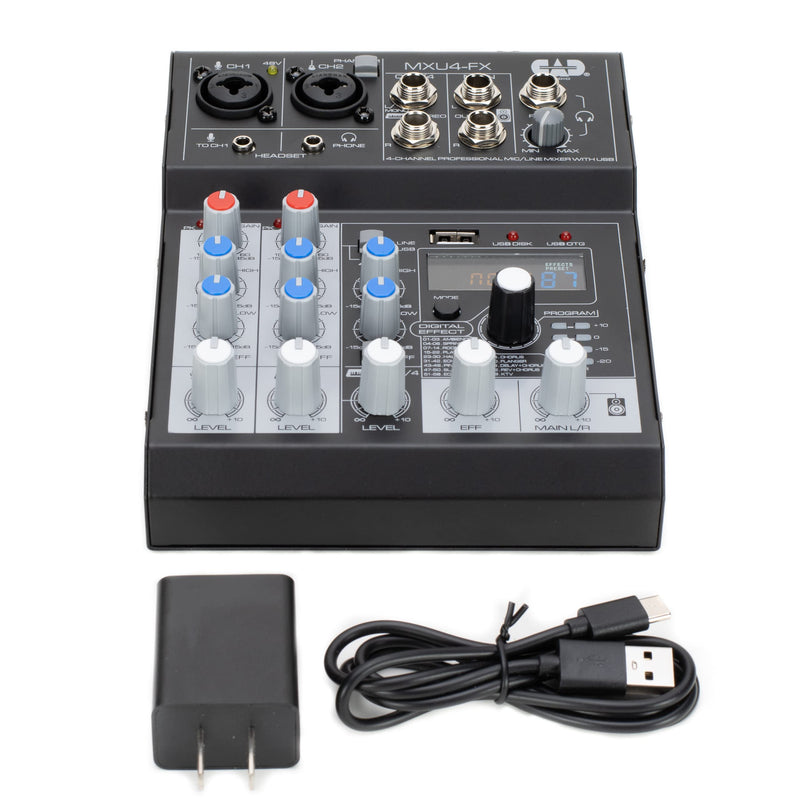 CAD Audio MXU4-FX 4 Channel Mixer with USB Interface and Digital Effects , Black MXU4-FX 4-Channel Mixer