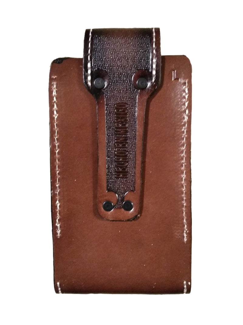 Western autentic Tooled Leather Mexican Cell Phone case for Belt. Men and Horse Pray Design. with Magnetic Closure. Universal Size (Brown) brown