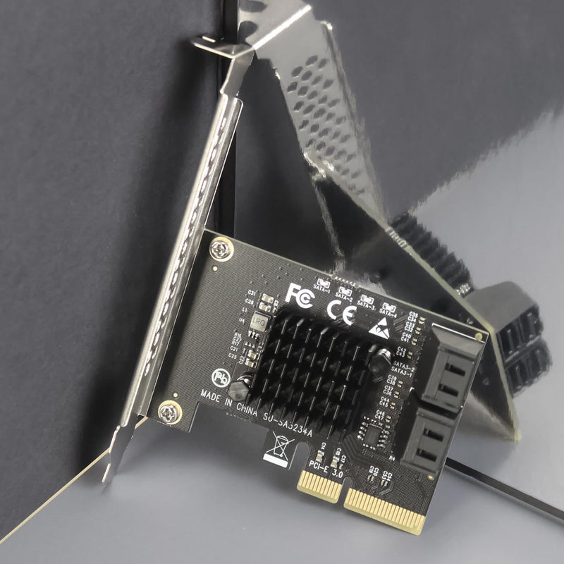 GLOTRENDS SA3234A 4-ports PCIe X2 SATA 3.0 Expansion Card, Support OS Booting, Including SATA Cables and 1:5 SATA Splitter Power Cable, Compatible with Windows, Linux, Mac OS, NAS 4-Port, X2