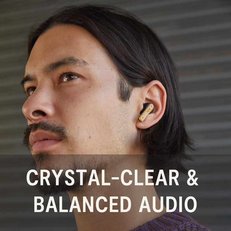 House of Marley Little Bird True Wireless Earbuds, Touch Controls, Built-in Mic, 24 Hours Playtime with Case, USB-C Quick Charge, Sustainable Materials, Movie and Gaming Mode, Black | Earphones with integrated microphone, 24 hours of battery life, In-e...