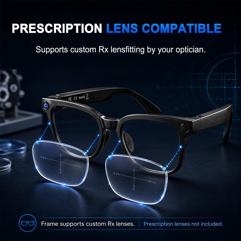 AI Smart Glasses with Camera, 4K Anti-Shake Video & Photo Capture. | Real-Time Translation, Object Recognition, AI Assistant, Open-Ear Audio, Smart Glasses with Camera and Bluetooth, Black