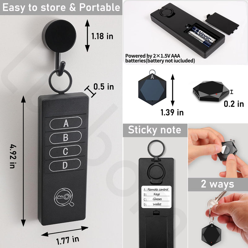 [AUSTRALIA] - Key Finder 1 Transmitter 4 Receivers, 80dB+ Wireless Item Locator 164ft Range for Keys Remote Pet Collar Luggage, No App or Bluetooth, Easy for Elderly & Kids 