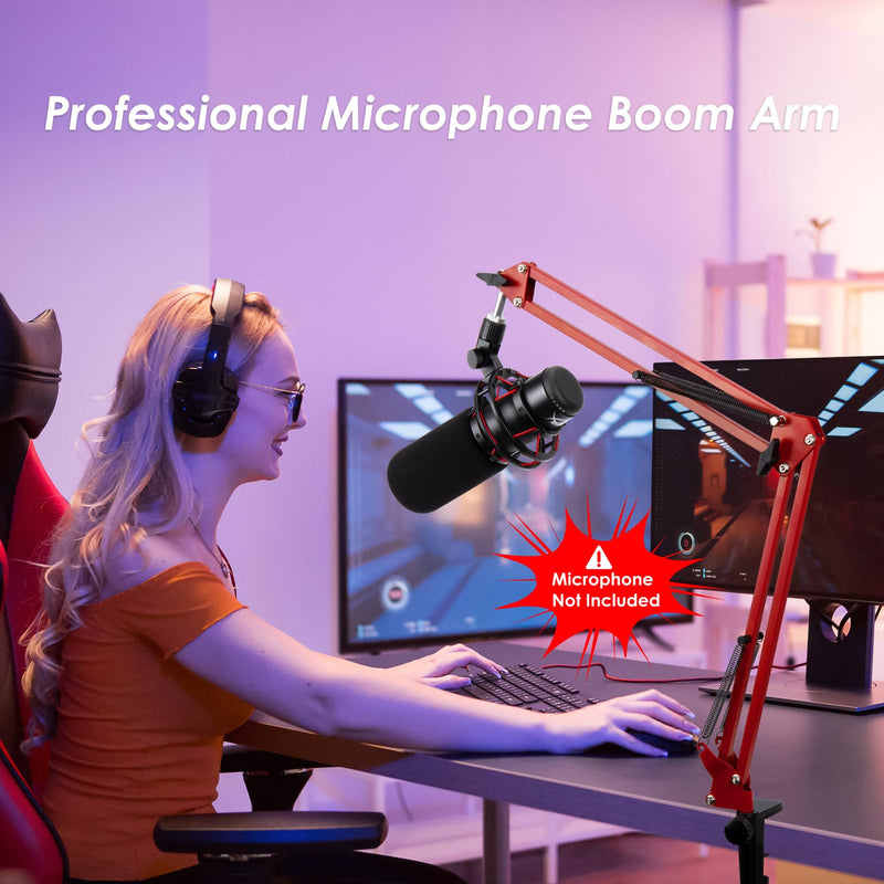 Red Mic Arm Compatible with HyperX QuadCast S - Premium QuadCast S Microphone Boom Arm for Gaming, Streaming by YOUSHARES Red