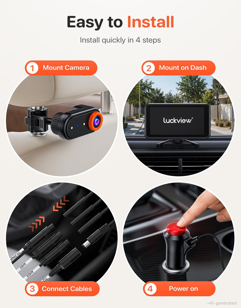 LUCKVIEW BM2PRO Dual Car Camera Baby Monitor for 2 Kids | 5.2'' 1080P HD, Split Screen & Full View, Auto Night Vision, Easy 3-Step Setup for Rear-Facing Infants & Toddlers Orange