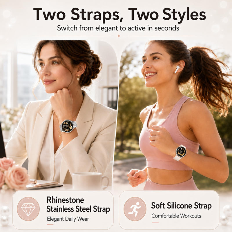 Efolen Smart Watch for Women,(Answer/Make Calls),1.27" Smartwatch Fitness Tracker, Heart Rate,Sleep & Blood Oxygen Monitor, 120+ Sports Modes,IP68 Waterproof, Android & iPhone,2 Bands,Silver Silver