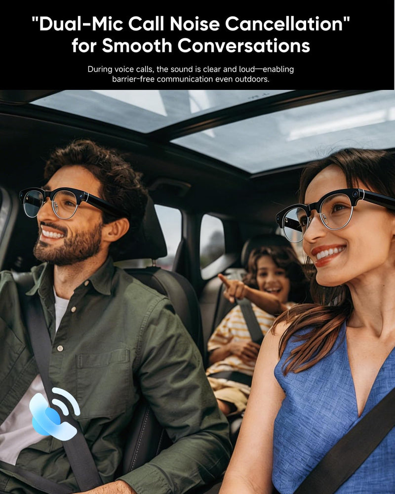 AI Smart Camera Glasses, 8MP 1080P HD Video Recording, Stylish Half-Frame Oval Design, Open-Ear Bluetooth Audio, AI Assistant & Translation, Brown