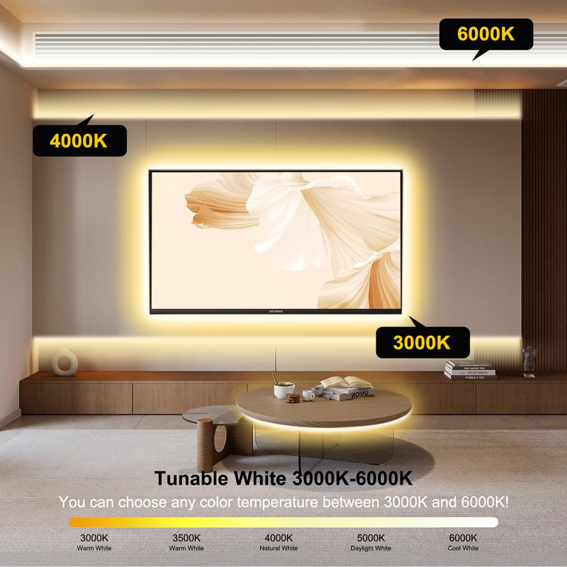 Pandery COB LED Strip Light,CCT Dimmable Strips Light,2700K-6500K,9.84ft/3m,8mm Wide,CRI90+ 24V LED Strips Kit with Bluetooth APP Control/Music Mode,for Bedroom,Kitchen,DIY Lighting 576CCT 9.84FT