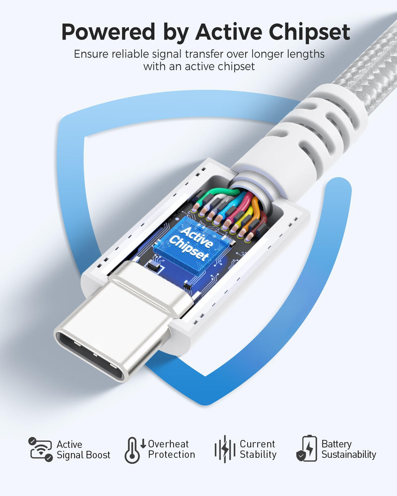 Cable Matters [Intel Certified] Braided 40Gbps Thunderbolt 4 Cable, 6.6ft | White, [8K@60Hz / 4K@240Hz, 100W Charging, 40Gbps Data Transfer], Active, Compatible with Thunderbolt 3, USB4, USB-C