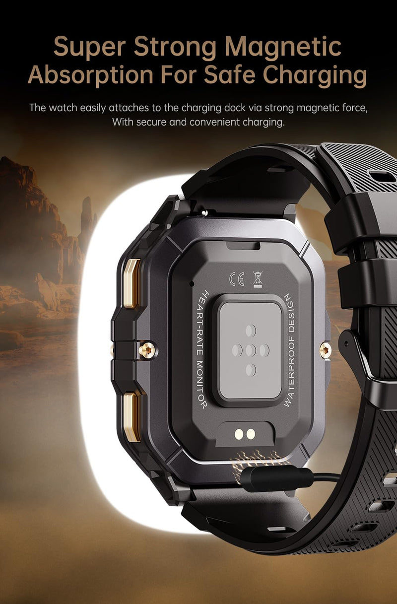 Gravity C28 Rugged Smartwatch – AI Watch Face, 100+ Sports Modes, Bluetooth Call, Waterproof, Heart Rate & Sleep Monitoring, Fitness Tracker for Men & Women (Black)