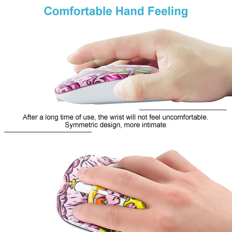 CHUYI Wireless Rechargeable Quiet Mouse Cute Bear Pattern Portable Travel Mute Mouse 1600 DPI Novelty Optical Silent Cordless Office Mice for Computer Laptop PC Gift (Pink) Pink
