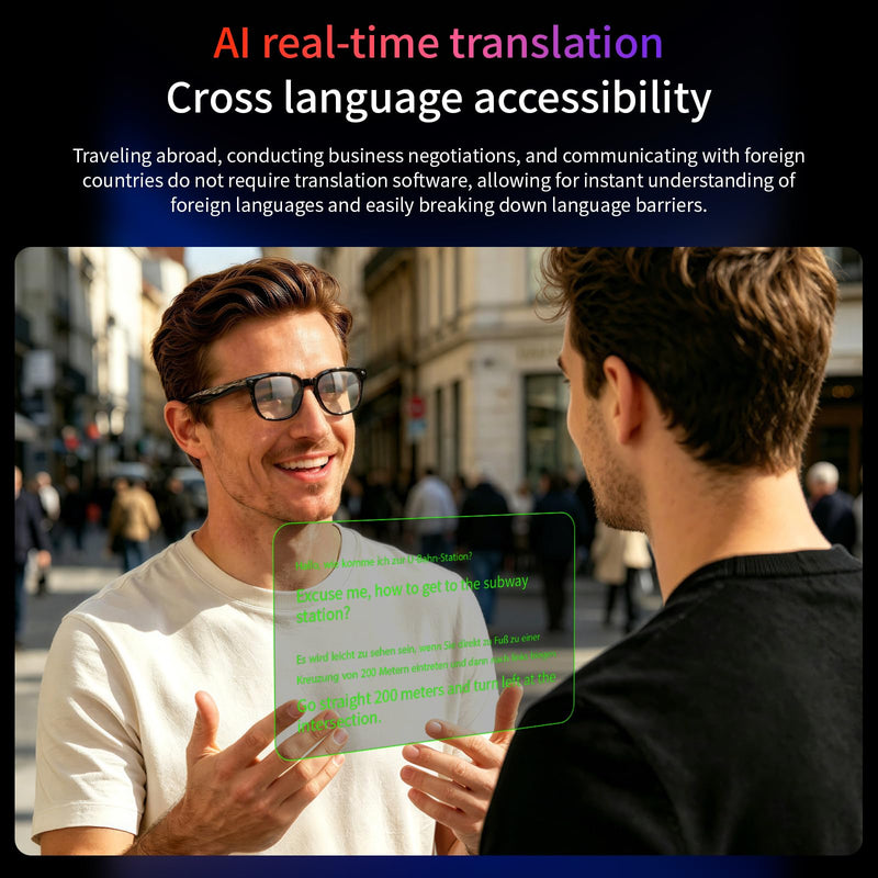 AI Smart Glasses 8MP HD Camera, with 6-Axis EIS Stabilization Video Recording, Real Time Translation, 4K Glasses Object Recognition, Voice Assistant, Dual Mic Open-Ear Speakers for Women Men(2 lenses)