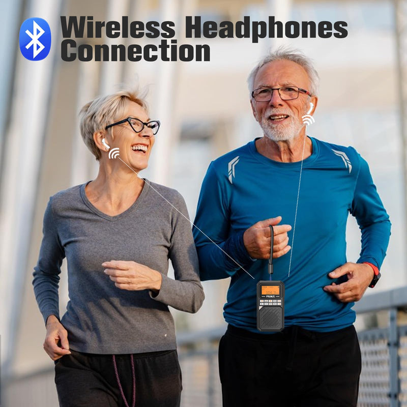 [AUSTRALIA] - PRUNUS J525 Portable Radio AM FM with Bluetooth Earphone Output & Bluetooth Speaker Mode, Preset, 2500mAh Rechargeable, Micro SD Playback with Shuffle & Sequential Play, Headphone Jack, Sleep Timer 
