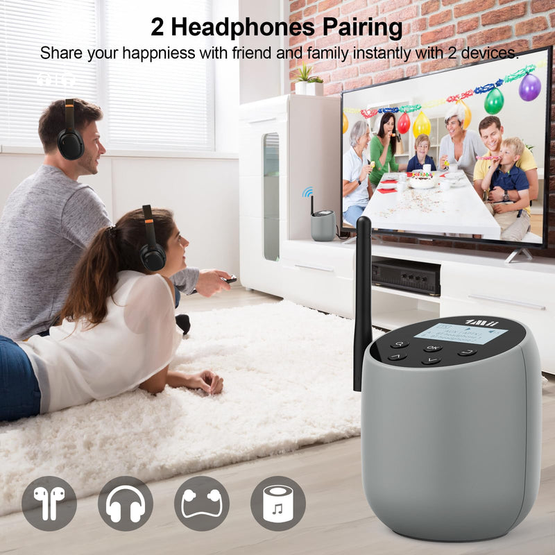 1Mii DS70 Bluetooth 5.2 Audio Transmitter for TV to Wireless Headphone/Speaker, LED Display, 100% TV Compatibility Delivers