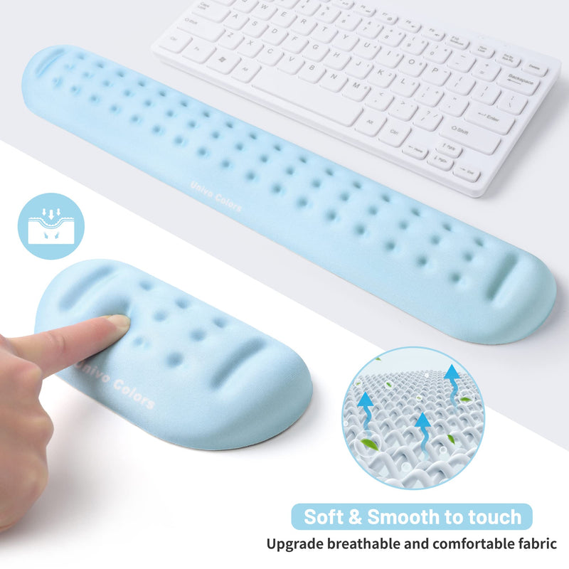 Univo Colors Light Blue Keyboard Wrist Support and Mouse Wrist Rest Set, Made of Memory Foam Soft Gel, Ergonomic Pad for Computer, Laptop, Mouse, Office, Gaming 43cm*7cm*2cm&13cm*7cm*2cm