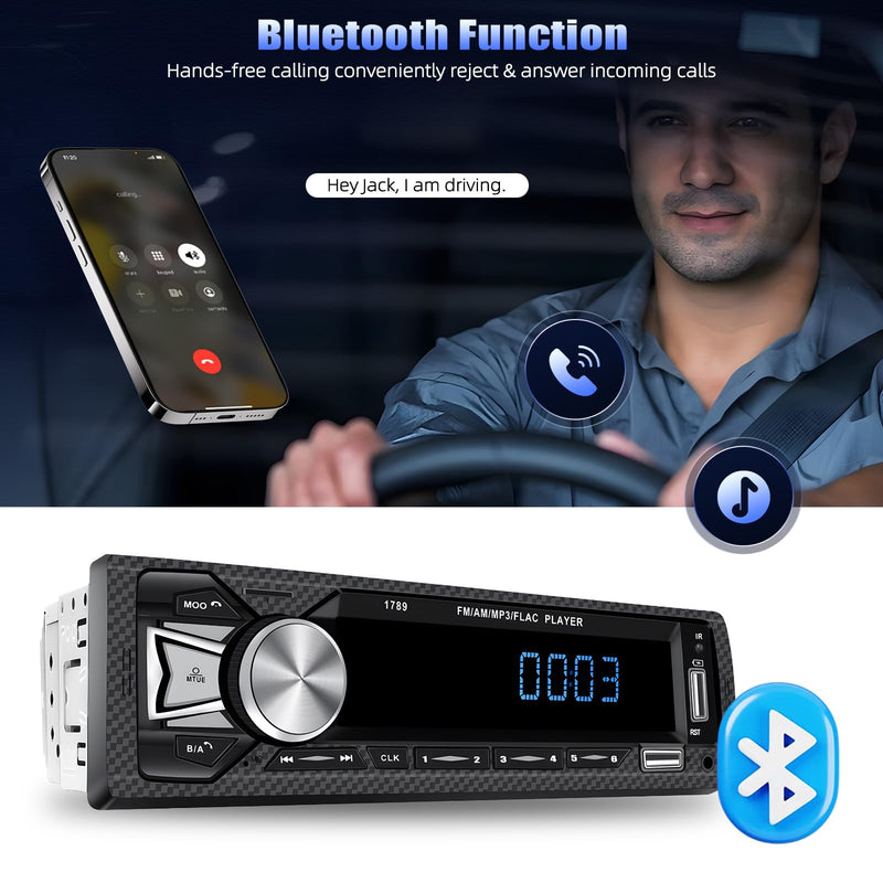 Single Din Car Stereo Bluetooth Hands Free Calling Car Audio Receivers with Digital LCD Display FM Car Radio MP3 Player Quick Charge USB/SD/AUX-in Built-in Microphone MP3+Quick Charge