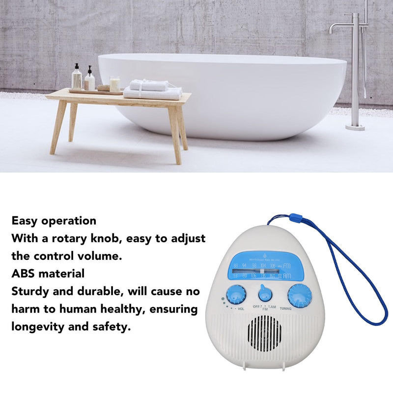 AM FM Shower Radio, Waterproof Portable Shower Radio ABS Material, Built in Speaker, FM AM Receiver, Easy, for Bathroom or On The