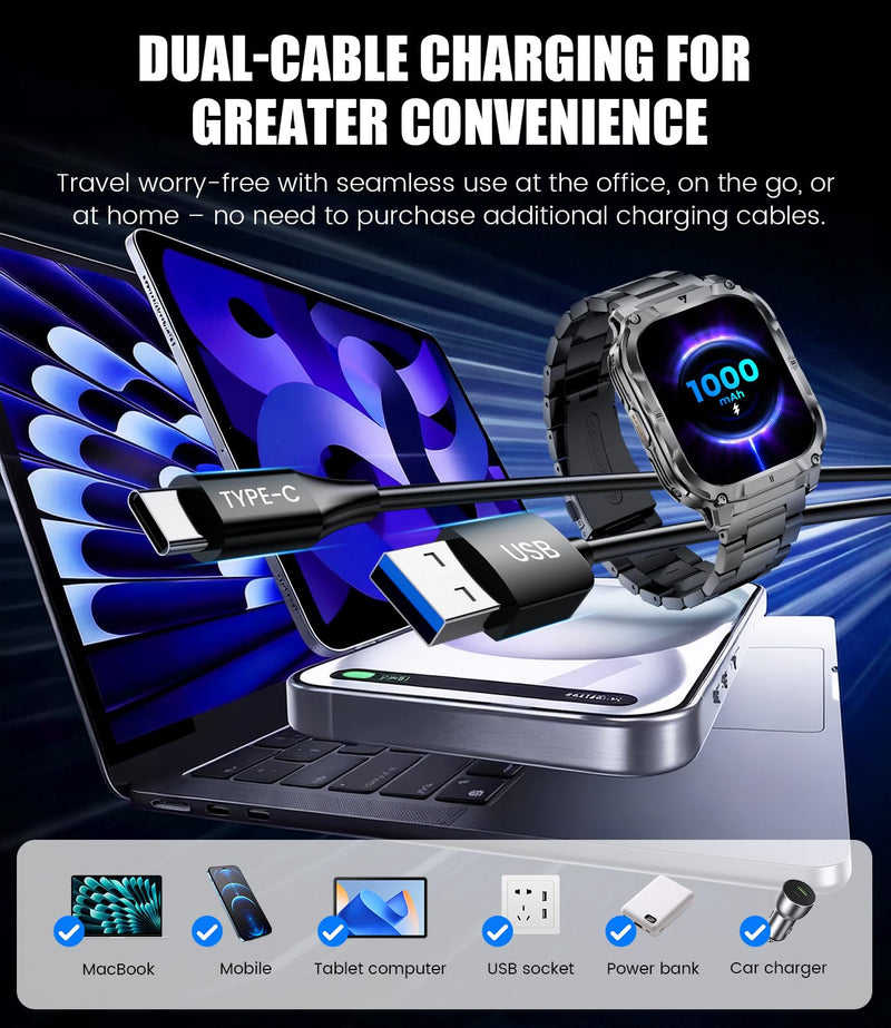 LIGE Military Smart Watch for Men(3 Bands),1000mAh/2 HD Large Screen Smartwatch, Flashlight/110+ Sports Modes, Fitness Tracker Watch for Android iOS,Black black