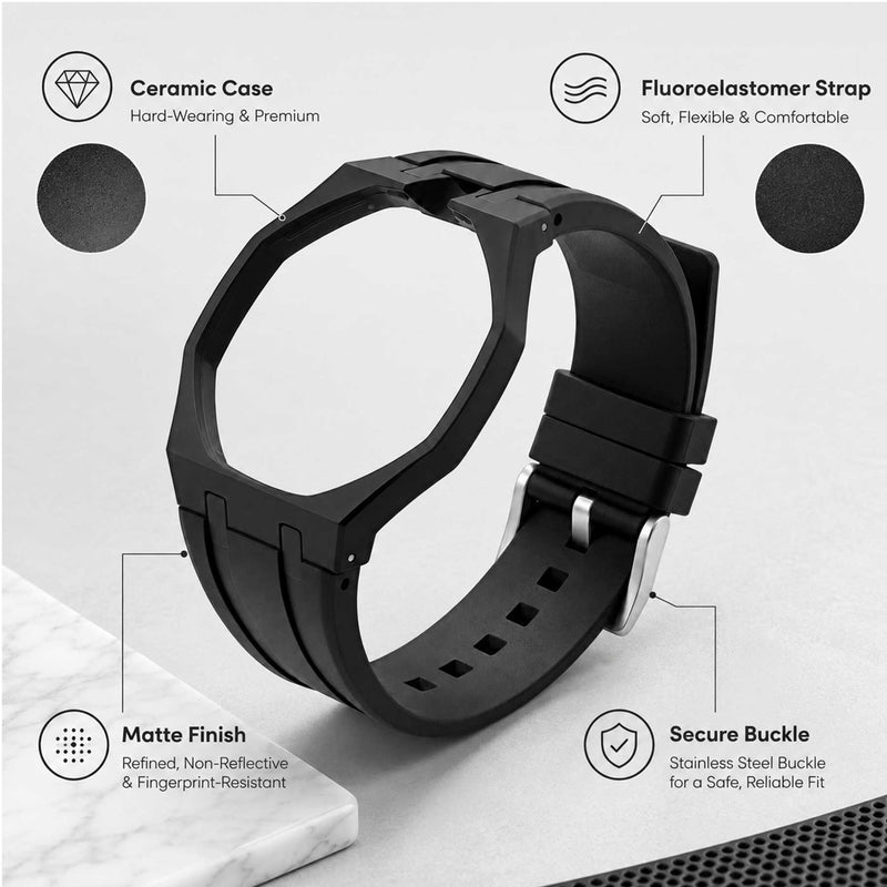 Ceramic Case and FKM Rubber Band Mod Kit Compatible with Swatch Royal Pop for Men Women Watches Replacement black