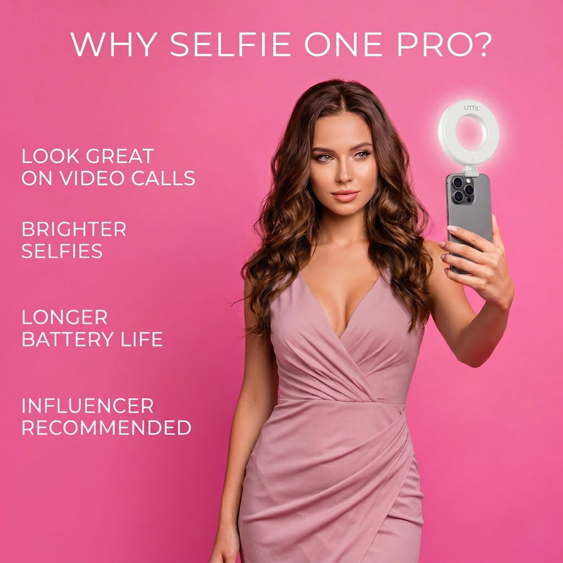 Selfie One Pro - Ring Light for Phone, iPhone, Android or Laptop | 3 Adjustable Light Modes | Rechargeable Batteries | Removeable Clip | Perfect for Beauty, Influencers, Creators